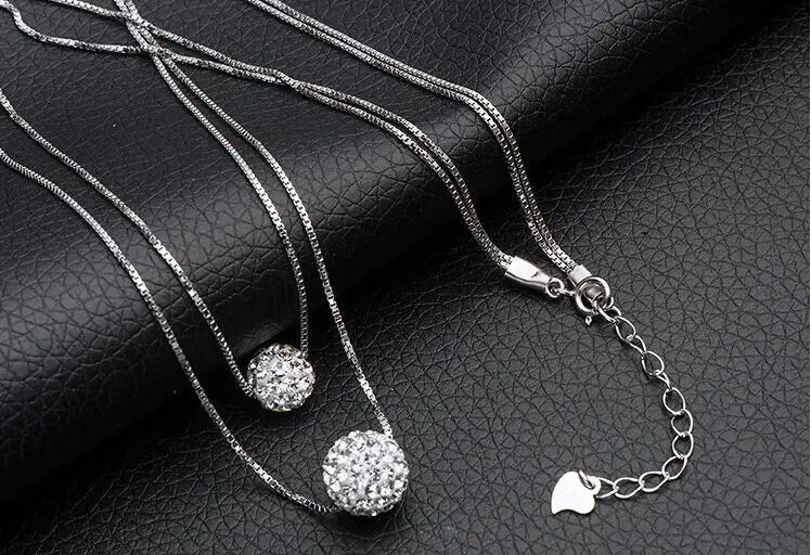 Colar Duplo Esferas Cravejada - Prata 925