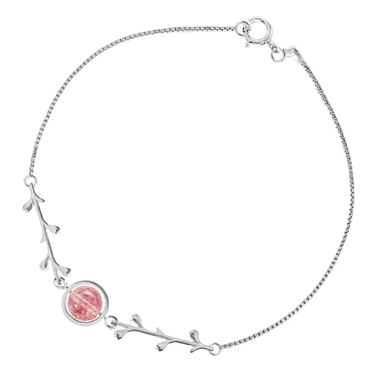 Pulseira Esfera Rose com Raminhos - Prata 925