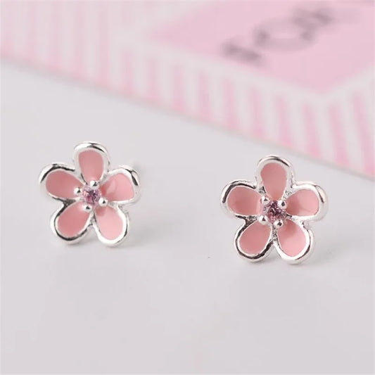 Brinco Flor 5 Pétalas Rosa Arredondada - Prata 925