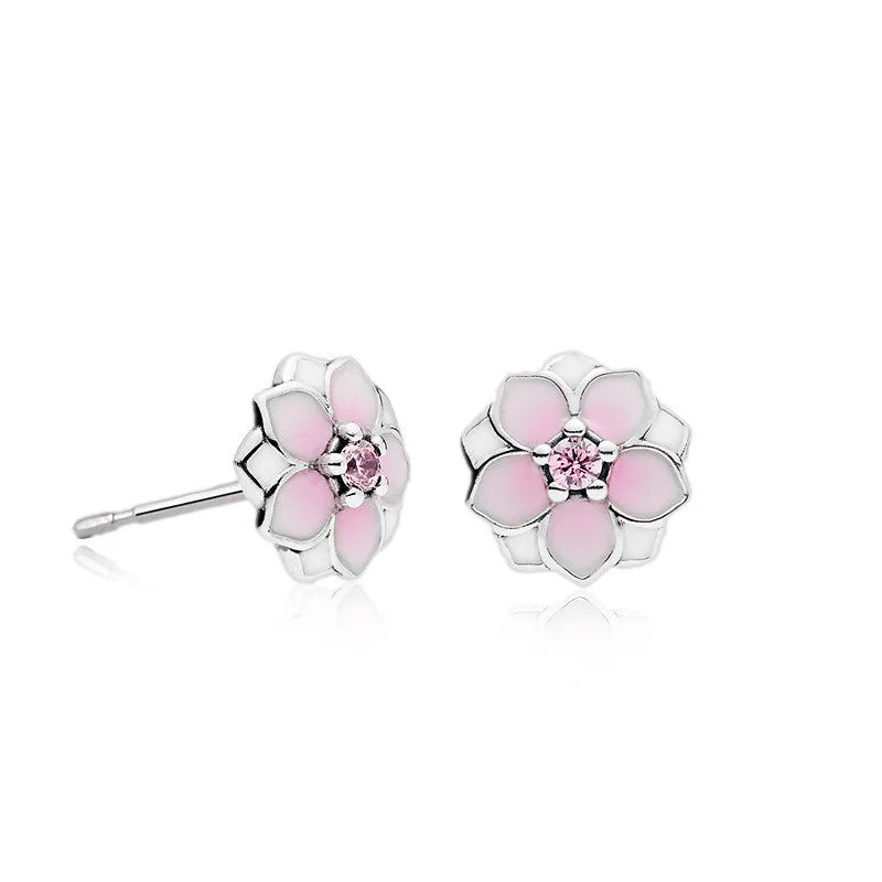 Brinco 5 Pétalas Rosa - Prata 925