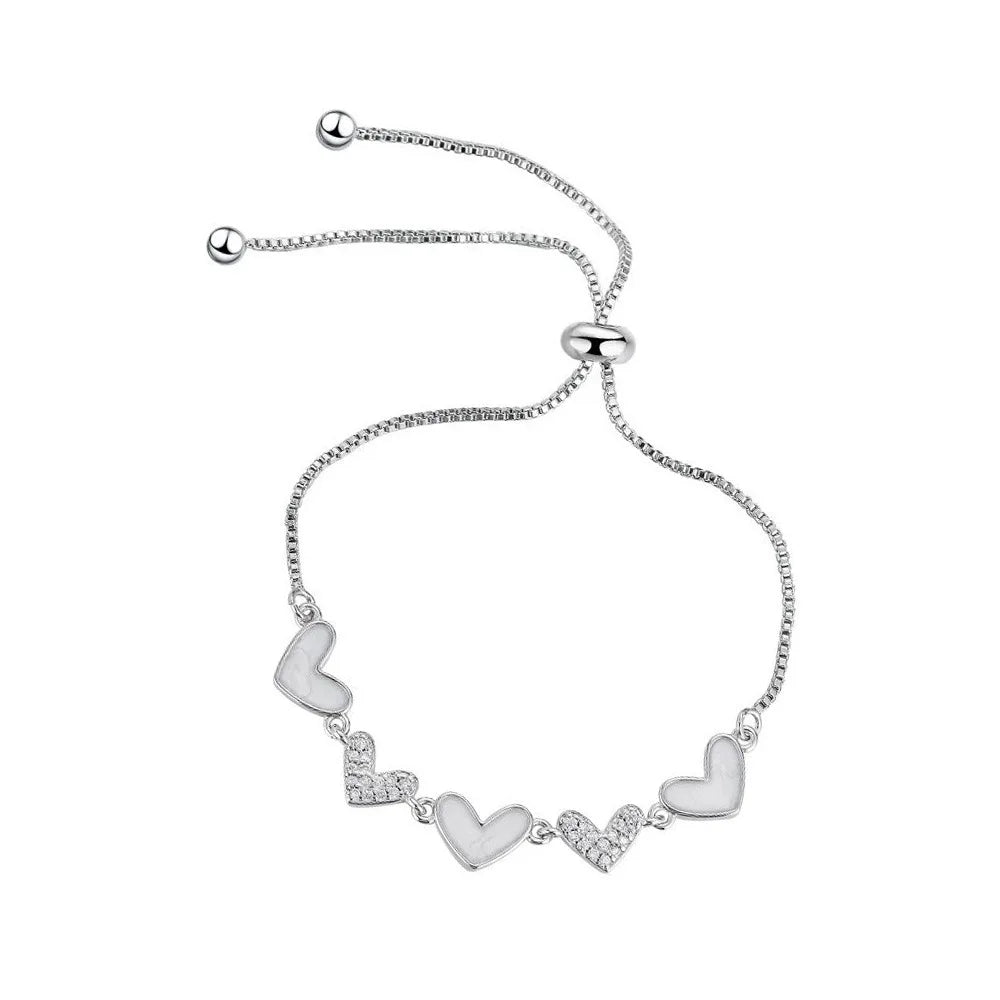 Pulseira Corações Ajustável- Prata 925
