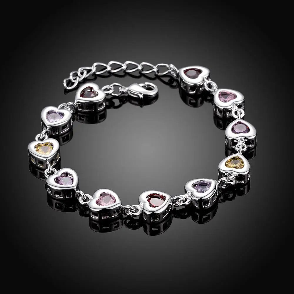 Pulseira Corações Coloridos - Prata 925