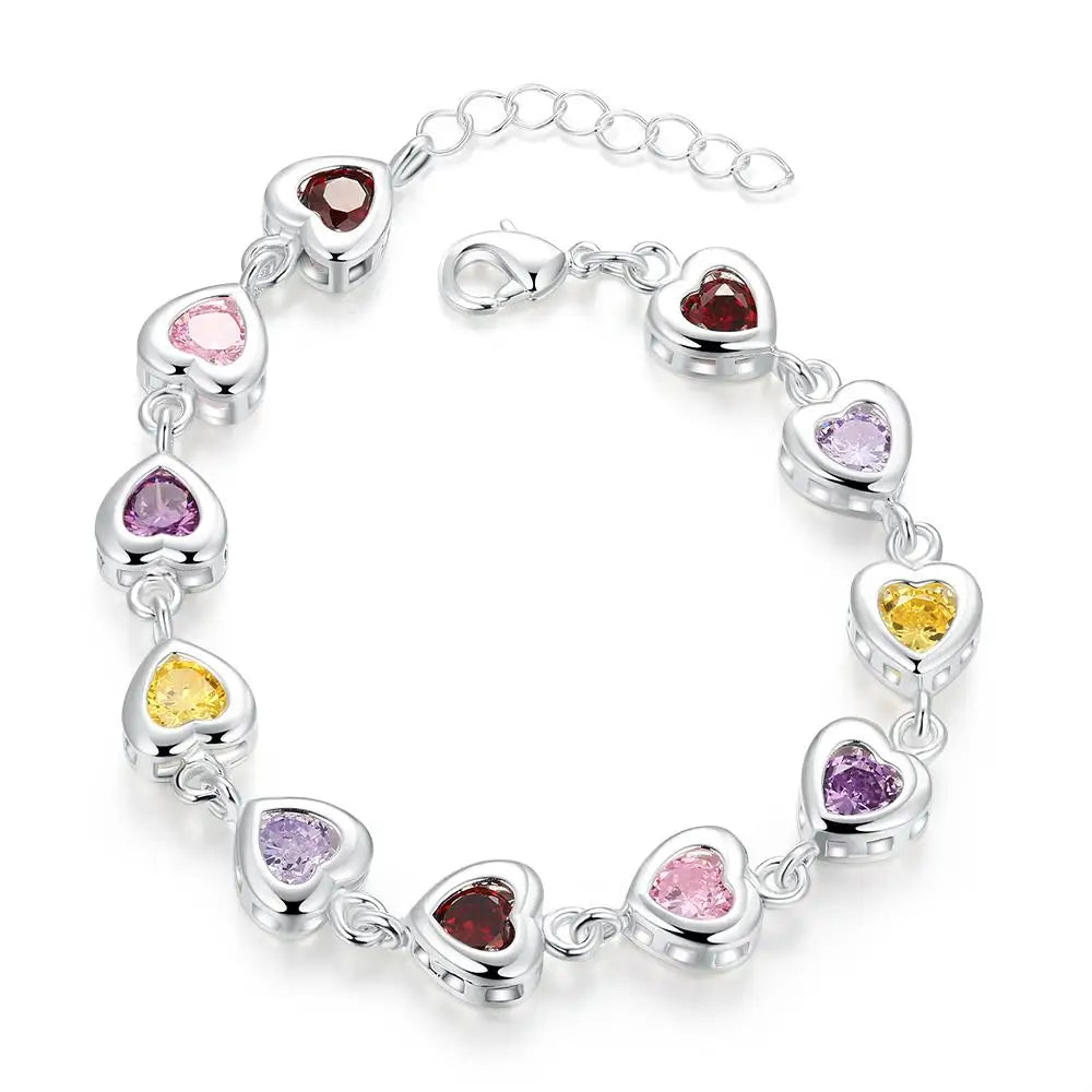 Pulseira Corações Coloridos - Prata 925