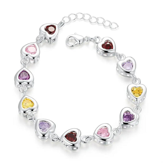 Pulseira Corações Coloridos - Prata 925