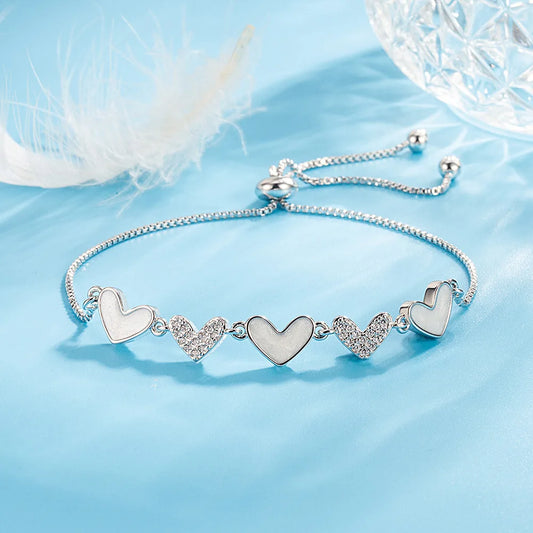 Pulseira Corações Ajustável- Prata 925