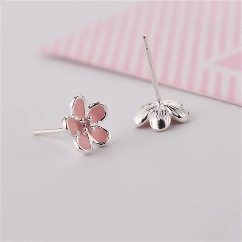 Brinco Flor 5 Pétalas Rosa Arredondada - Prata 925