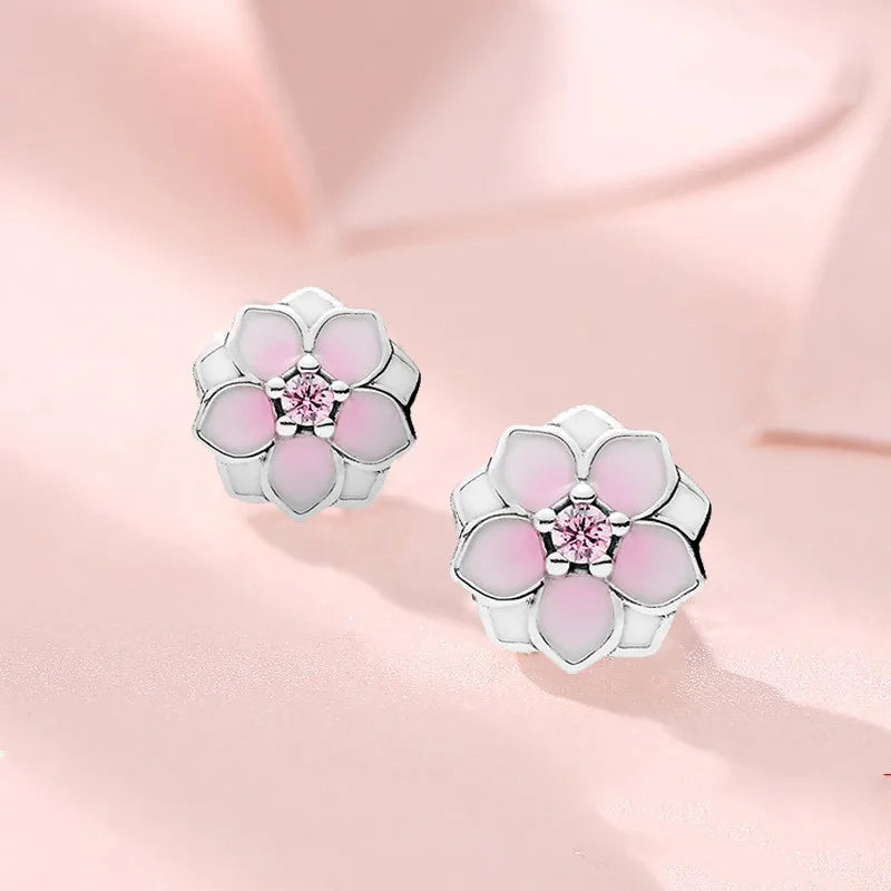 Brinco 5 Pétalas Rosa - Prata 925