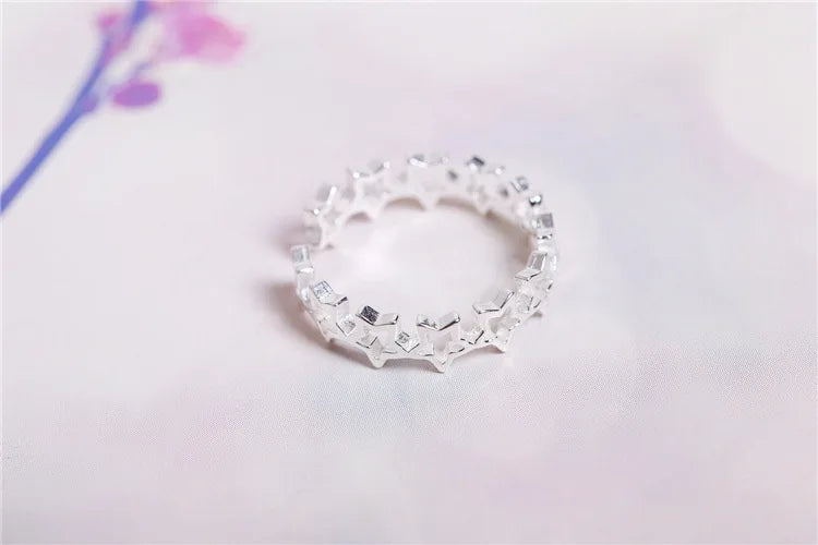 Anel de Estrelas Vazado Regulável - Prata 925
