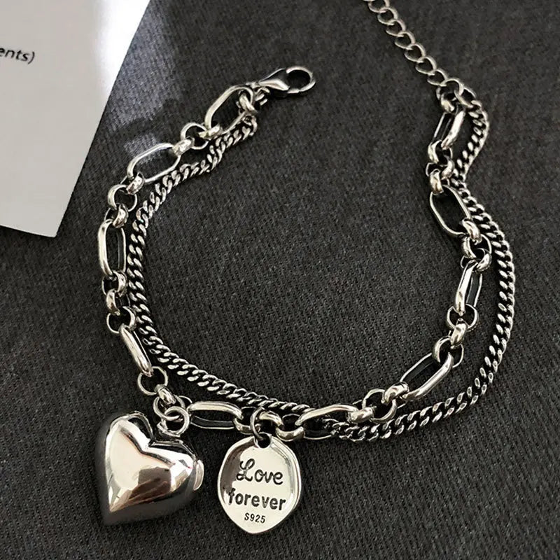 Pulseira Dupla Coração Liso Love Forever - Prata 925