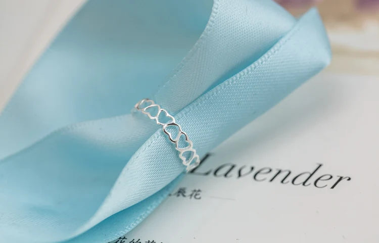 Anel coração vazado ajustável - Prata 925