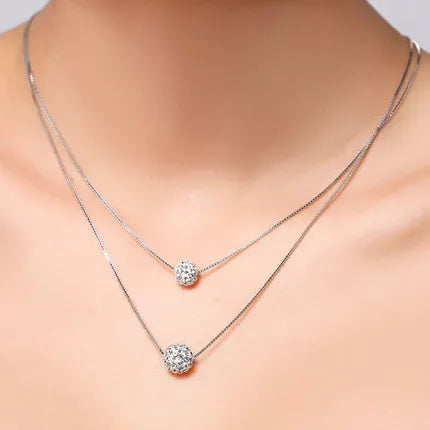 Colar Duplo Esferas Cravejada - Prata 925