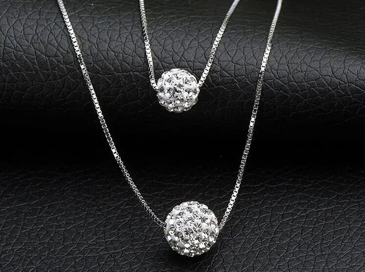 Colar Duplo Esferas Cravejada - Prata 925