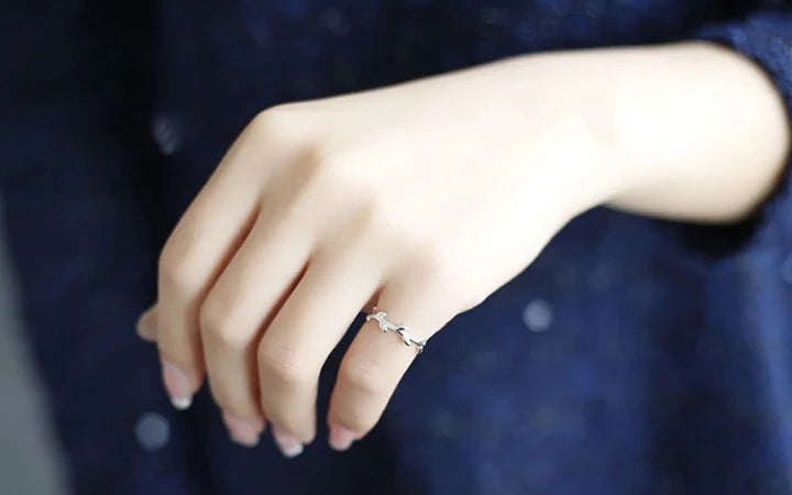 Anel Folhas Lisas Regulável - Prata 925