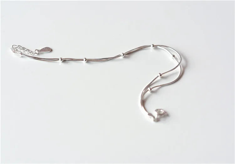 Pulseira dupla com bolinha lisa - Prata 925