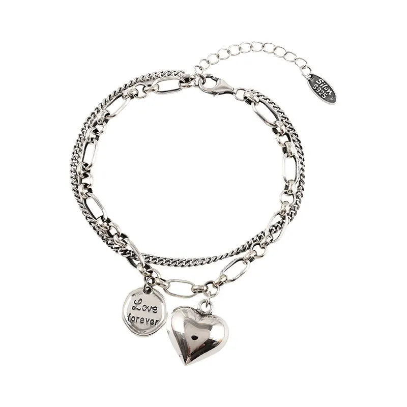 Pulseira Dupla Coração Liso Love Forever - Prata 925
