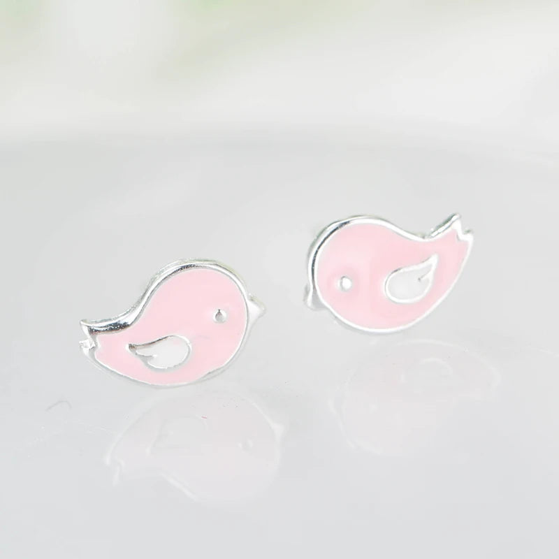 Brinco Pássaro Rosa - Prata 925