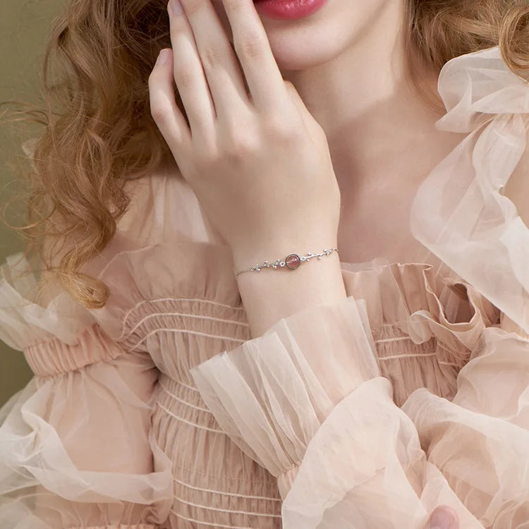 Pulseira Esfera Rose com Raminhos - Prata 925