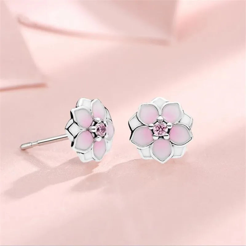 Brinco 5 Pétalas Rosa - Prata 925