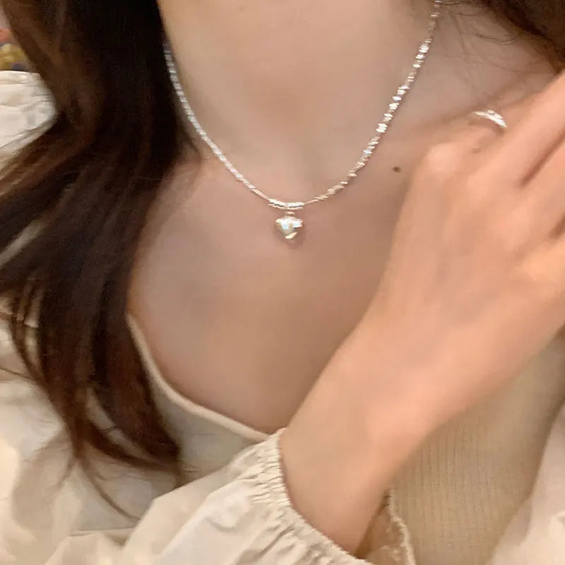 Colar Coração Liso ponta fina - Prata 925