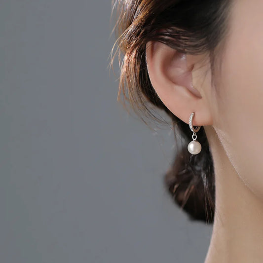 Brinco Argolinha Cravejada Pérola- Prata 925