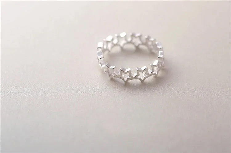 Anel de Estrelas Vazado Regulável - Prata 925