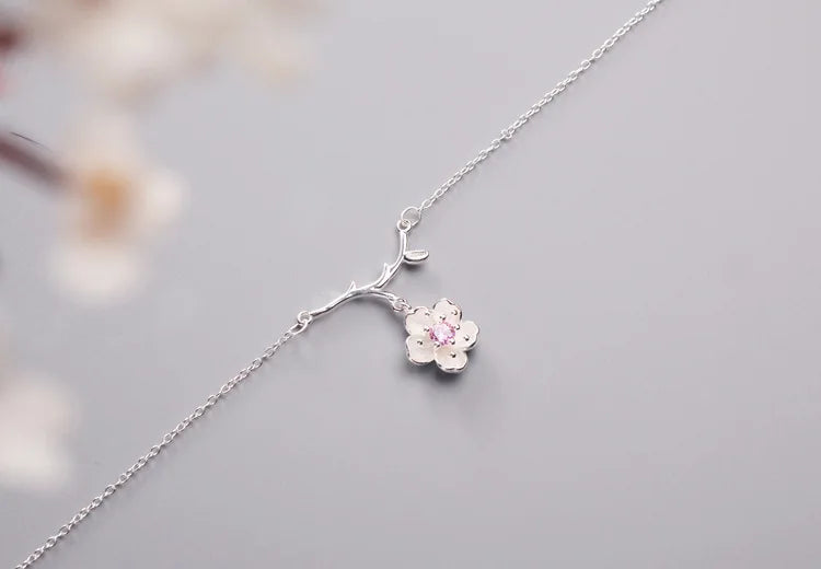 Colar Galhinho com Flor Miolo Rose - Prata 925