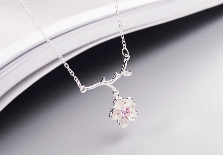 Colar Galhinho com Flor Miolo Rose - Prata 925