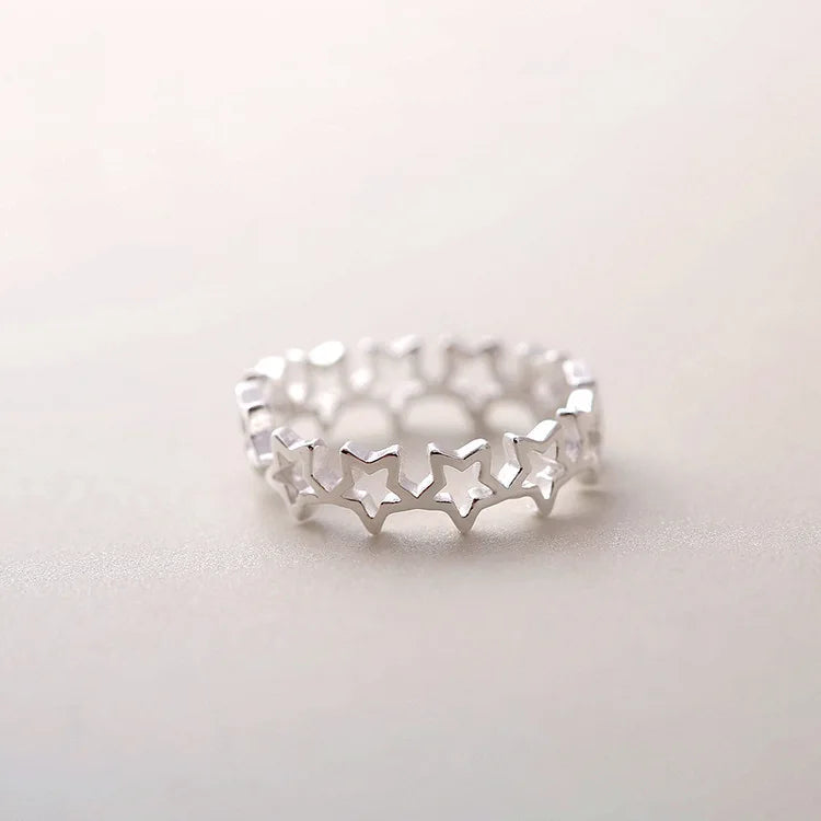 Anel de Estrelas Vazado Regulável - Prata 925