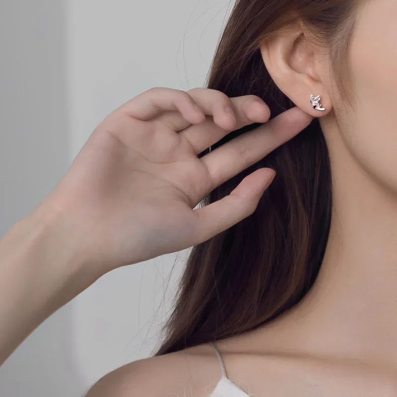 Brinco Gato Rosa - Prata 925