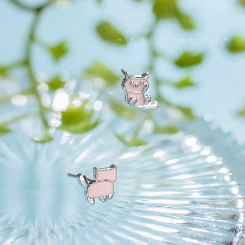 Brinco Gato Rosa - Prata 925