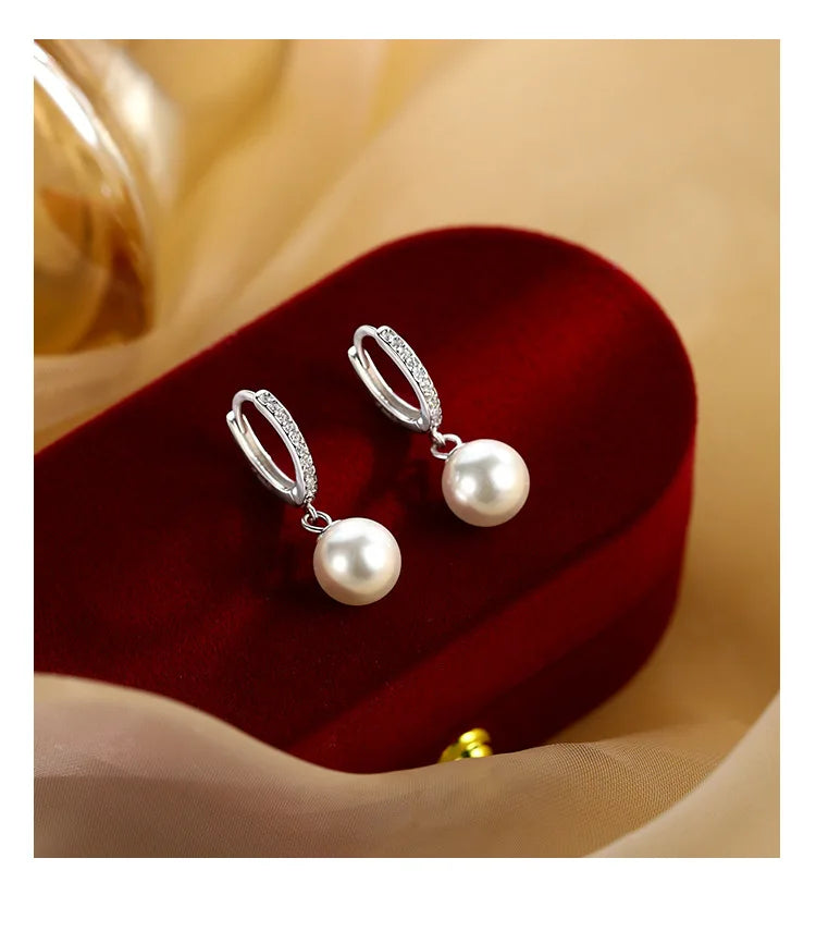 Brinco Argolinha Cravejada Pérola- Prata 925