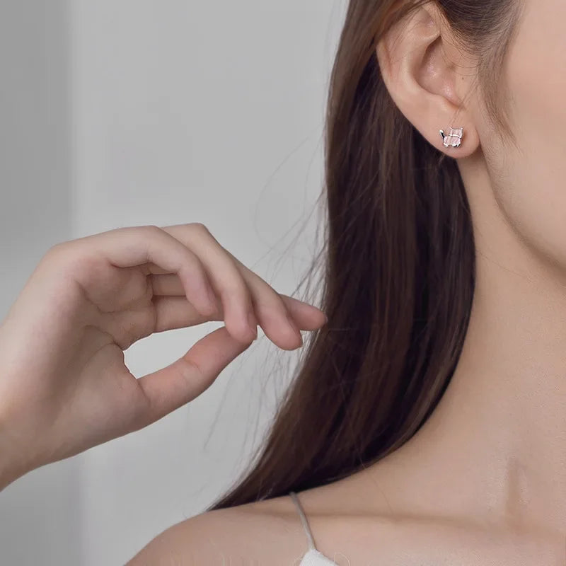 Brinco Gato Rosa - Prata 925