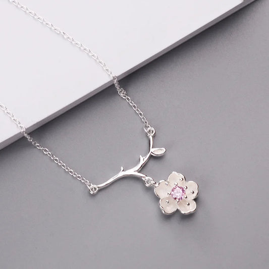 Colar Galhinho com Flor Miolo Rose - Prata 925