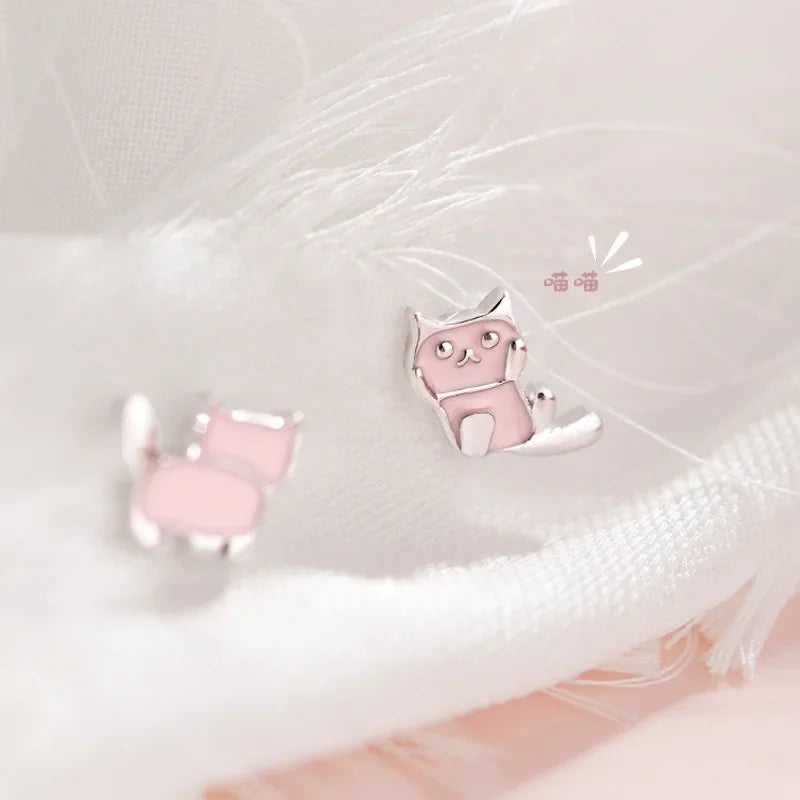 Brinco Gato Rosa - Prata 925