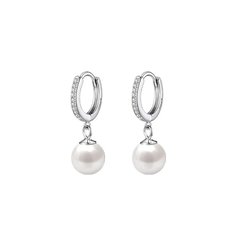 Brinco Argolinha Cravejada Pérola- Prata 925